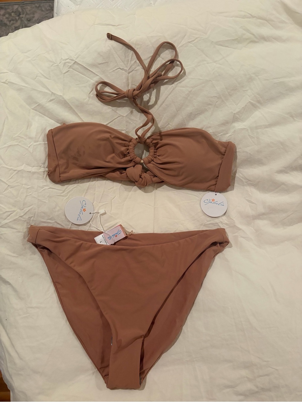 Ophelia & Co. Mauve-Tan Ring-Front Bandeau Bikini